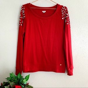 Guess Stone Embellished Shoulder Red Shirt - M